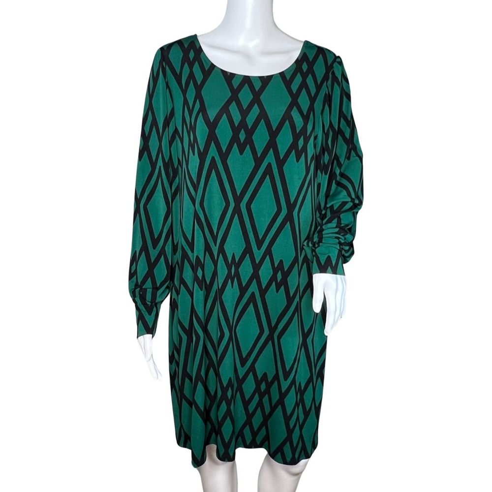 Leota Dress Womens Large Green Black Geometric Maternity Office Workwear Party